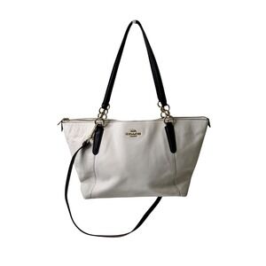 Coach Pebbled Leather Tote Cream‎ Blue Gold Hardware Shoulder Bag F73718